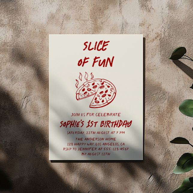 Invitación Red Minimal Slice of Fun Pizza Birthday  (Subido por el creador)