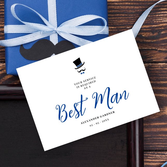 Invitación Red Minimalist Exquisite Gorgeous Script Best Man  (Minimalist Exquisite Gorgeous Script Best Man Wedding Proposal Card in Black and Blue.)