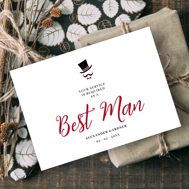 Invitación Red Minimalist Exquisite Gorgeous Script Groosman  (Minimalist Exquisite Gorgeous Script Groosman Wedding Proposal Card in Black and Red. )