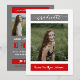 Invitación Red Modern Block 3-Photo Graduation