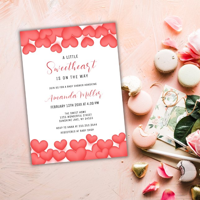 Invitación Red Modern Little Squerido Valentine Baby Shower (Red Modern Little Sweetheart Valentine Baby Shower Invitation)