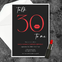 Invitación Red Modern Minimal Lips Talk Treinta Cumpleaños