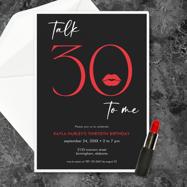 Invitación Red Modern Minimal Lips Talk Treinta Cumpleaños (Red Modern Minimal Lips Talk Thirty Birthday Invitation)