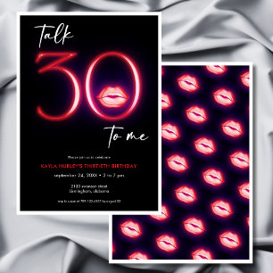 Invitación Red Modern Minimal Neon Lips Talk Treinta Cumpleañ
