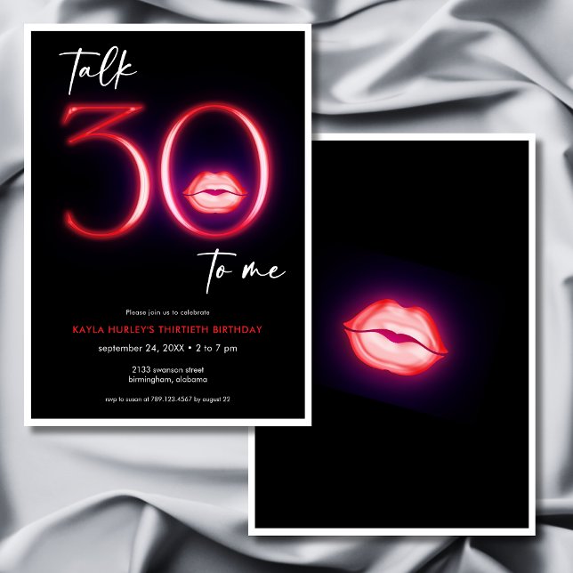 Invitación Red Modern Minimal Neon Lips Talk Treinta Cumpleañ (Red Modern Minimal Neon Lips Talk Thirty to Me Birthday Invitation)