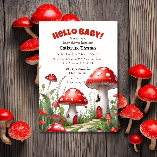 Invitación Red Mushroom Fungi Woodland Baby Shower (Subido por el creador)