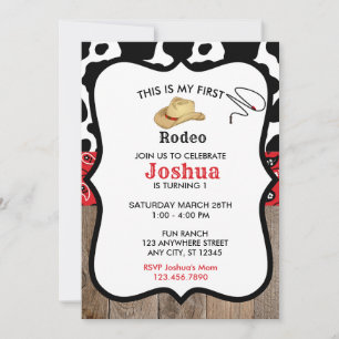 Invitación Red My First Rodeo Cowboy Western Birday