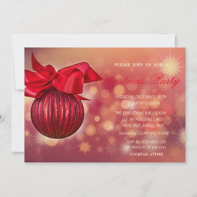 Invitación Red Navidades Balls Bokeh Company (Anverso)