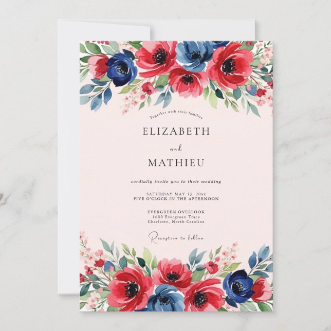 Invitación Red Navy Blue Dynamic Spring Wedding (Anverso)