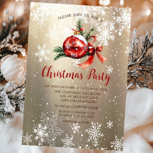 Invitación Red Ornament Ball Bow Snowflakes Navidad