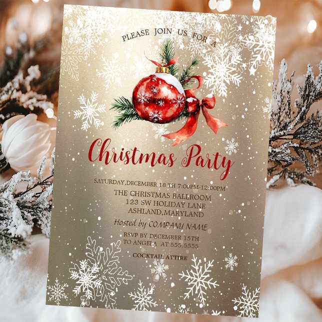 Invitación Red Ornament Ball Bow Snowflakes Navidad (Subido por el creador)