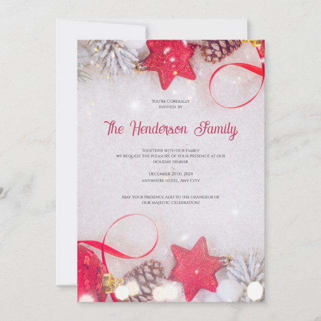 Invitación Red Ornament Invitation, Christmas Greetings (Anverso)