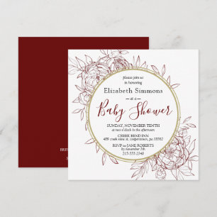 Invitación Red oscura y Gold Peony Floral Toile Baby Shower