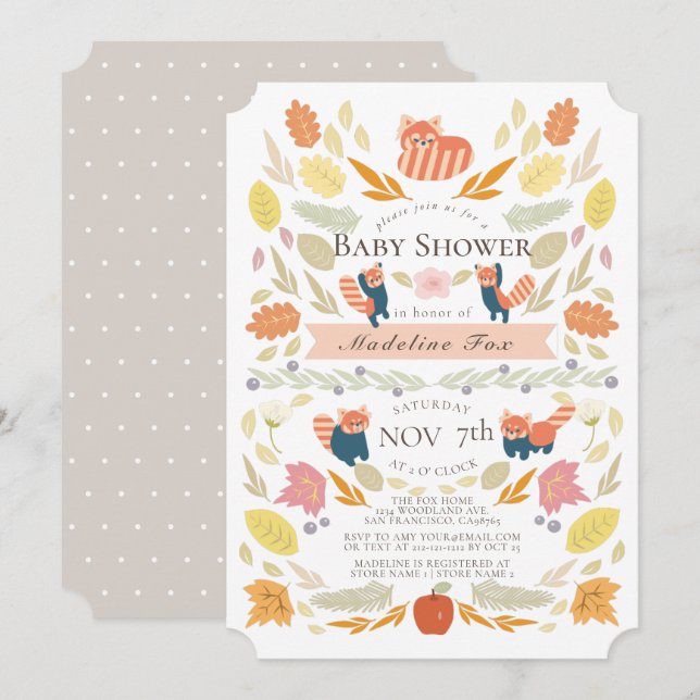 Invitación Red Panda Autumn Foliage Baby Shower (Anverso / Reverso)
