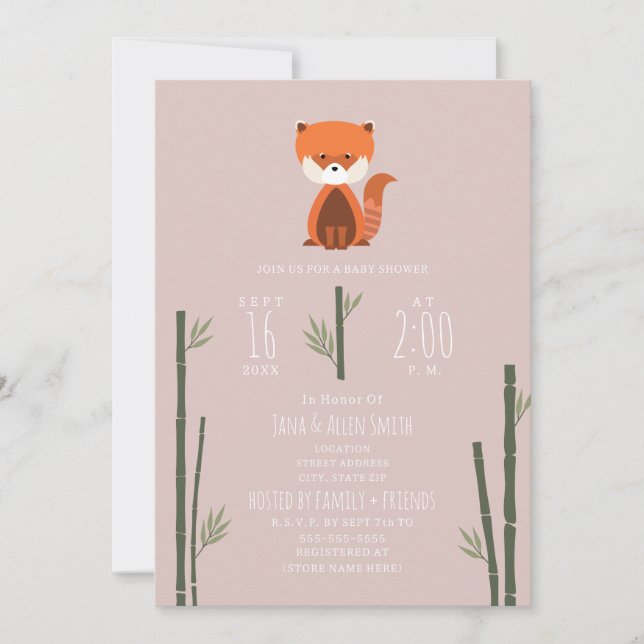 Invitación Red Panda Bamboo Chica Rosa Baby Shower (Anverso)