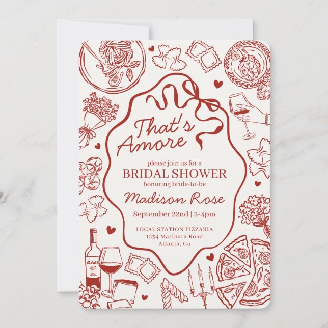 Invitación Red Pasta Thats Amore Italian Bridal Shower (Anverso)