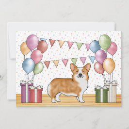 Invitación Red Pembroke Welsh Corgi Colorful Pastel Cumpleaño