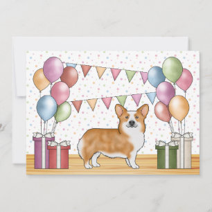 Invitación Red Pembroke Welsh Corgi Colorful Pastel Cumpleaño