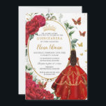 Invitación Red Peony Floral Brown Princess Vestido Quinceañer<br><div class="desc">Personaliza esta invitación de 16 cumpleaños de color rojo bonito de Quinceañera fácil y rápidamente. Simplemente haga clic en el botón personalizar para editar los textos, cambiar las fuentes y los colores de las fuentes. Con un chica vestido con un hermoso vestido dorado bordado de bolas rojas, exquisito acuarela de...</div>