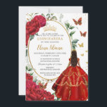 Invitación Red Peony Floral Brown Princess Vestido Quinceañer<br><div class="desc">Personaliza esta invitación de 16 cumpleaños de color rojo bonito de Quinceañera fácil y rápidamente. Simplemente haga clic en el botón personalizar para editar los textos, cambiar las fuentes y los colores de las fuentes. Con un chica vestido con un hermoso vestido dorado bordado de bolas rojas, exquisito acuarela de...</div>