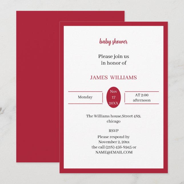 Invitación Red Personalizado Baby Shower (Anverso / Reverso)