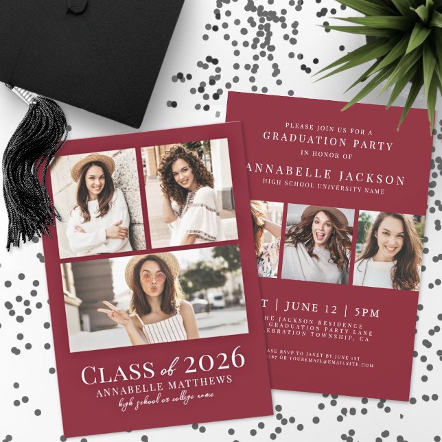 Invitación Red Photo Graduation Party Invitation (Red Photo Graduation Party Invitation )