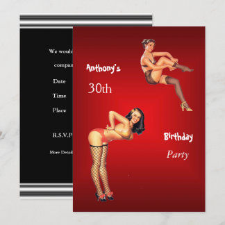 Invitación Red Pin-up Chicas fiesta de cumpleaños