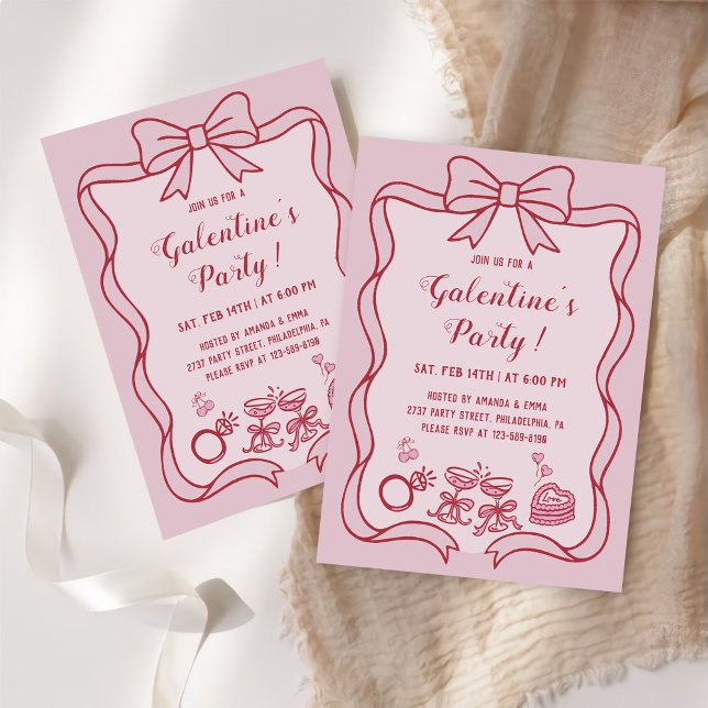 Invitación Red Pink Bow Galentine's  Party (Subido por el creador)