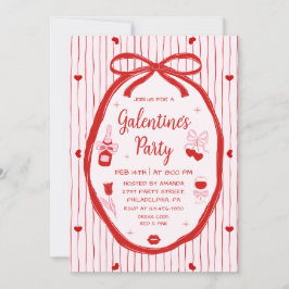 Invitación Red Pink Coquette Hand Drawn Galentine's Party 