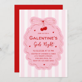 Invitación Red Pink Girly Coquette Bow Galentines Girls Night