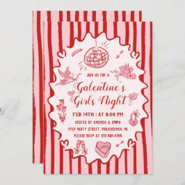 Invitación Red Pink Hand Drawn Galentine's Girls Night Party