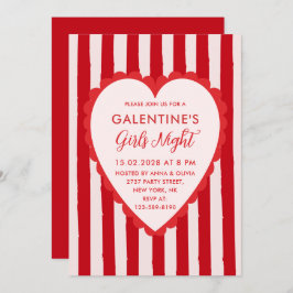 Invitación Red Pink Hand Drawn Galentine's Girls Night Party