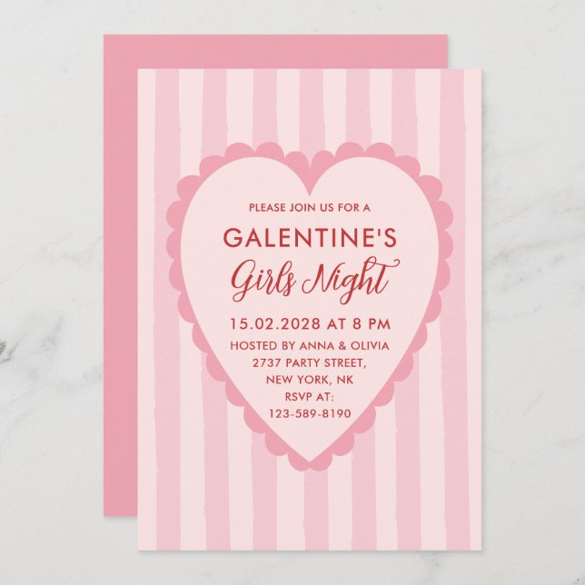 Invitación Red Pink Hand Drawn Galentine's Girls Night  Party (Anverso / Reverso)