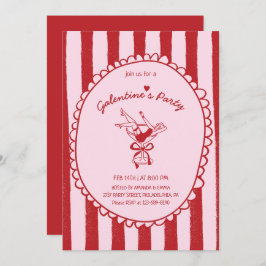 Invitación Red Pink Hand Drawn Galentine's Party