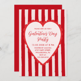 Invitación Red Pink Hand Drawn Heart Frame Galentine's Party
