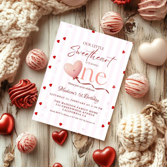 Invitación Red Pink Heart Valentine's Day Sweetheart Birthday (Subido por el creador)