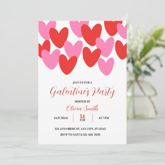 INVITACIÓN RED PINK HEARTS GALENTINES DAY PARTY INVITATION