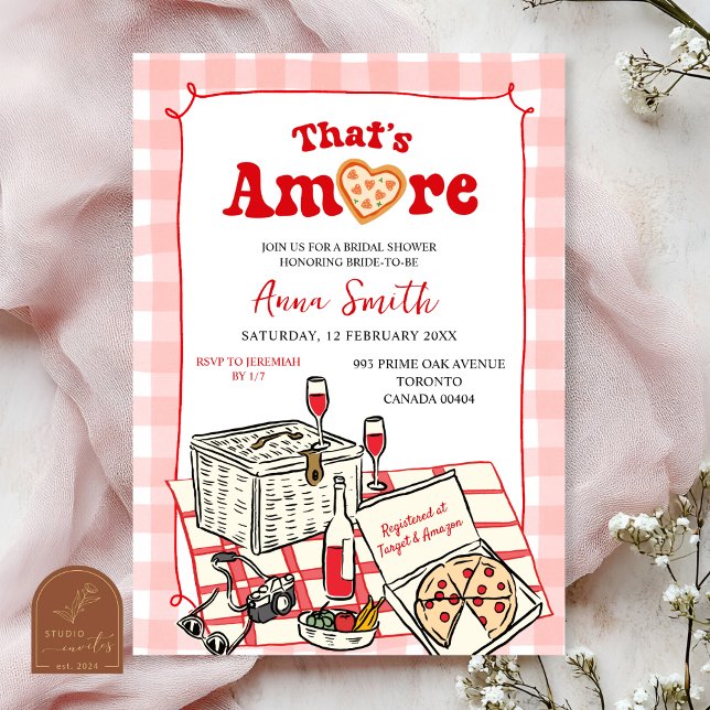 Invitación Red Pink Italian Picnic That's Amore Bridal Shower (Subido por el creador)