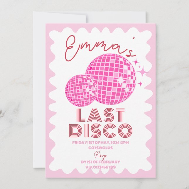Invitación Red Pink Last Disco Hen Fiesta Weekend Itinerario (Anverso)