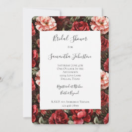 Invitación Red Pink Rose Flowers Bridal Shower