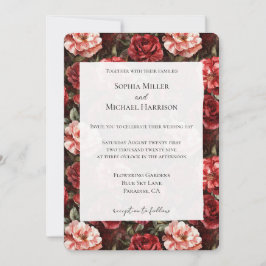 Invitación Red Pink Rose Flowers Wedding