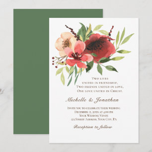 Invitación Red Pink Rubor Floral Garden Boda cristiana