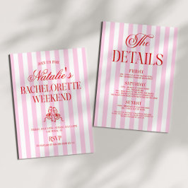 Invitación Red Pink Stripes Bachelorette Weekend Party