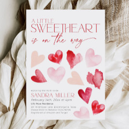 Invitación Red Pink Valentine Hearts Squerido Baby Shower