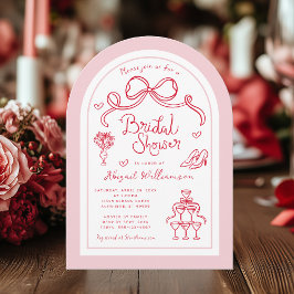 Invitación Red Pink Whimsical Bow Ilustracion Brillante