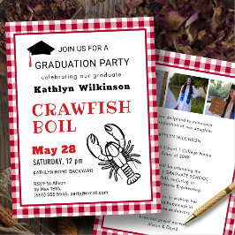 Invitación Red Plaid Crawfish Boil 3 Partido de Graduación Fo
