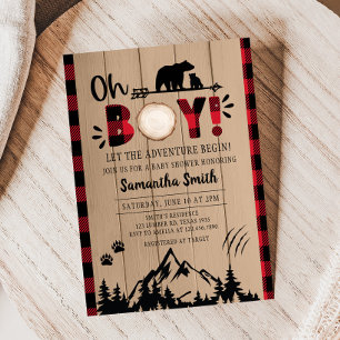 Invitación Red Plaid Lumberjack Baby Shower