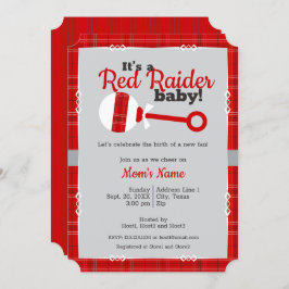 Invitación Red Plaid Rattle Raider Baby Shower
