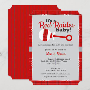 Invitación Red Plaid Rattle Raider Baby Shower