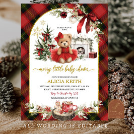 Invitación Red Plaid Tartan Christmas Luxury Bear Girl